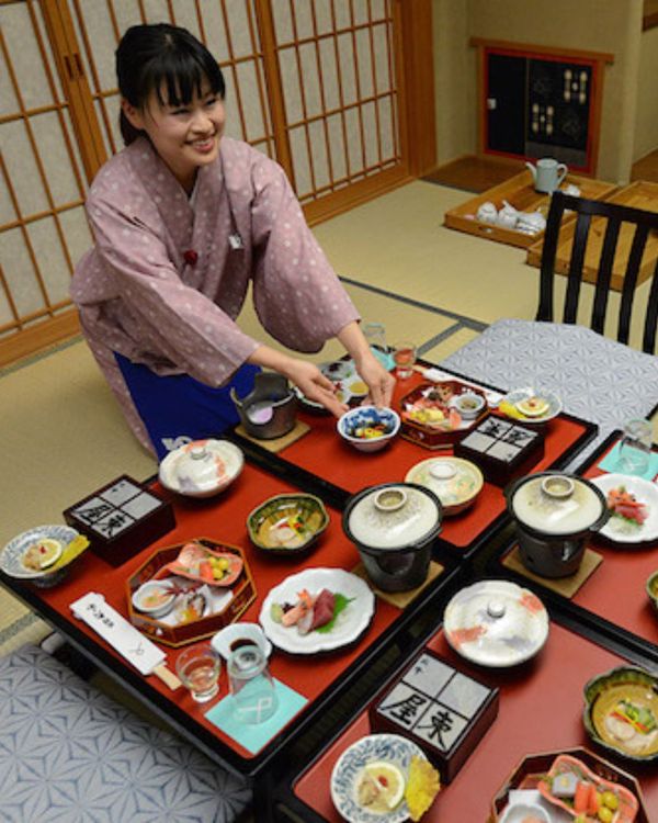 Traditional kaiseki meal at a ryokan on the Nakasendo Way